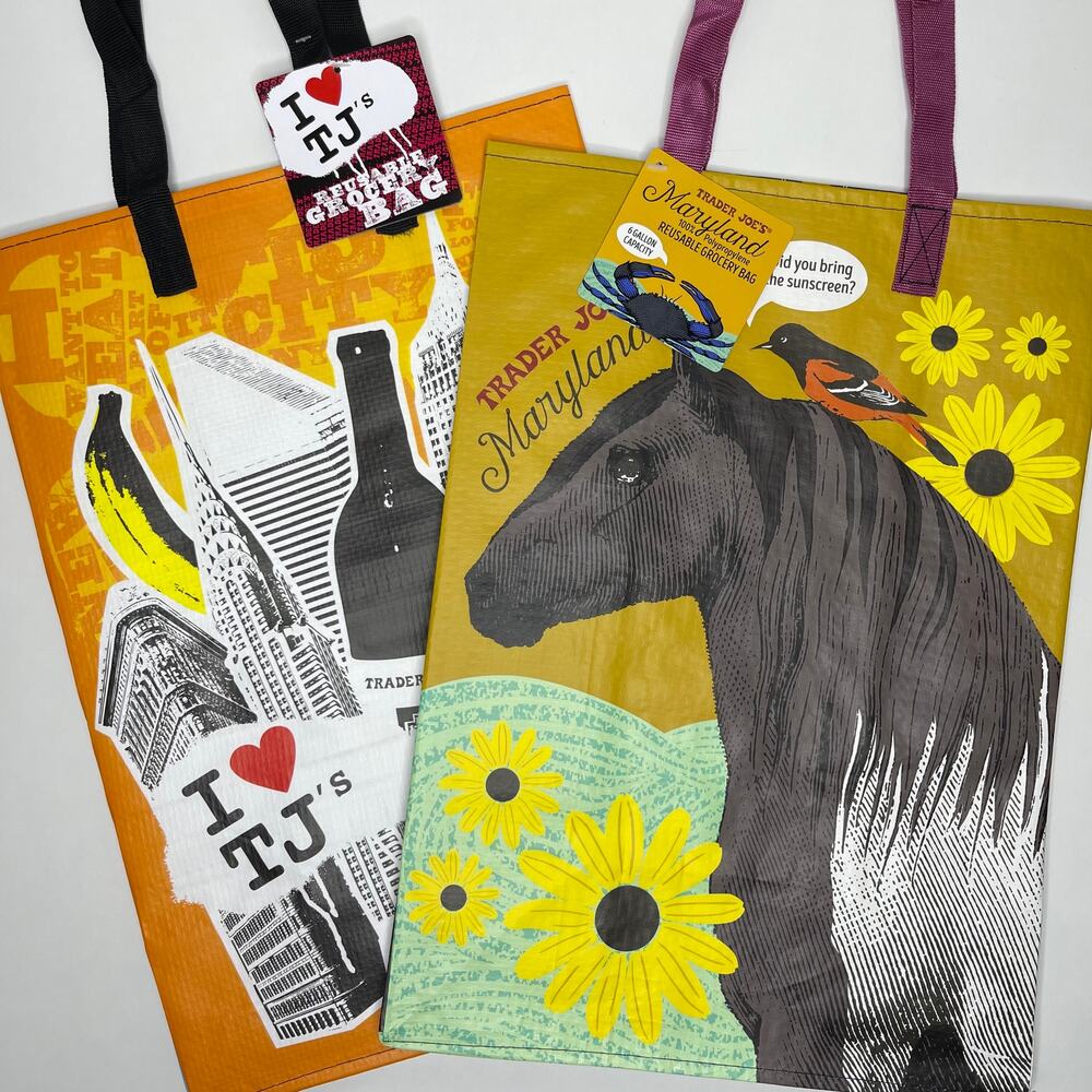 Set of 2! Trader Joe’s State Tote Bags — NY NYC MANHATTAN BROOKLYN + MARYLAND MD
